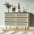 thumbnail image 3 of PORKISS 6 Drawer Dresser, Wood Storage Cabinet with Fluted Vanity for Living Room, Large Capacity Chest of Drawers for Bedroom, Natural+Black, 3 of 11
