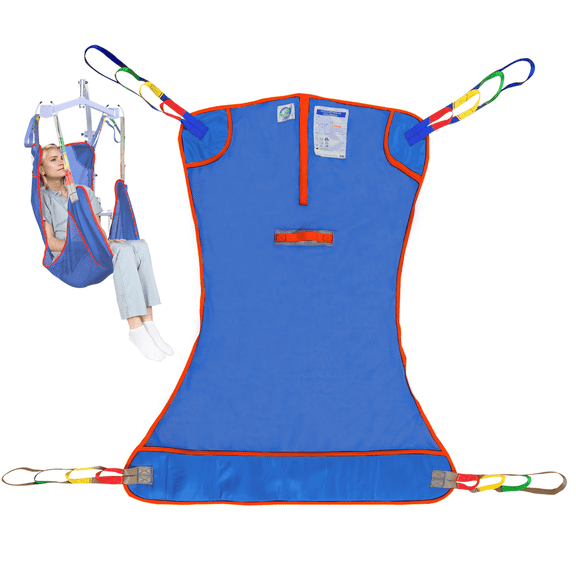 EZ Assistive Full Body Patient Lift Sling, Breathable Mesh Hoyer Lift Transfer Sling with Padded Leg Support for Elderly and Disabled, 500lbs Weight Capacity, Blue,Small