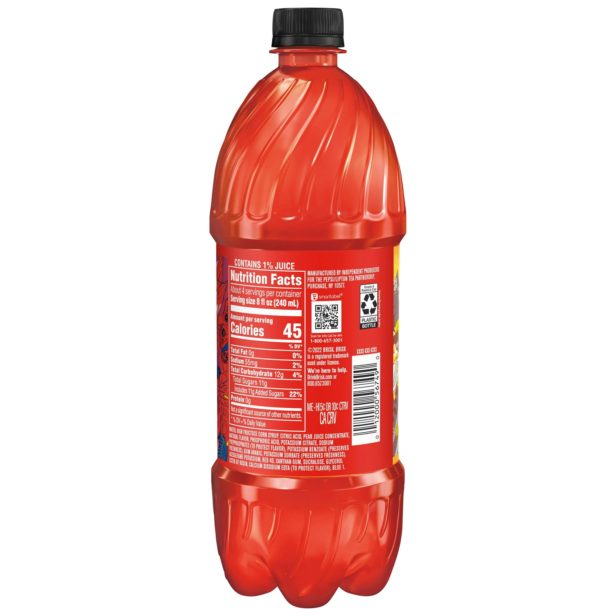 (6 pack) Lipton Brisk Fruit Punch Juice, 1 Liter, Bottle(1Count)