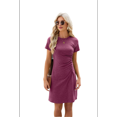 thumbnail image 5 of Round Neck Short Sleeve Dress Wine Red M, 5 of 7