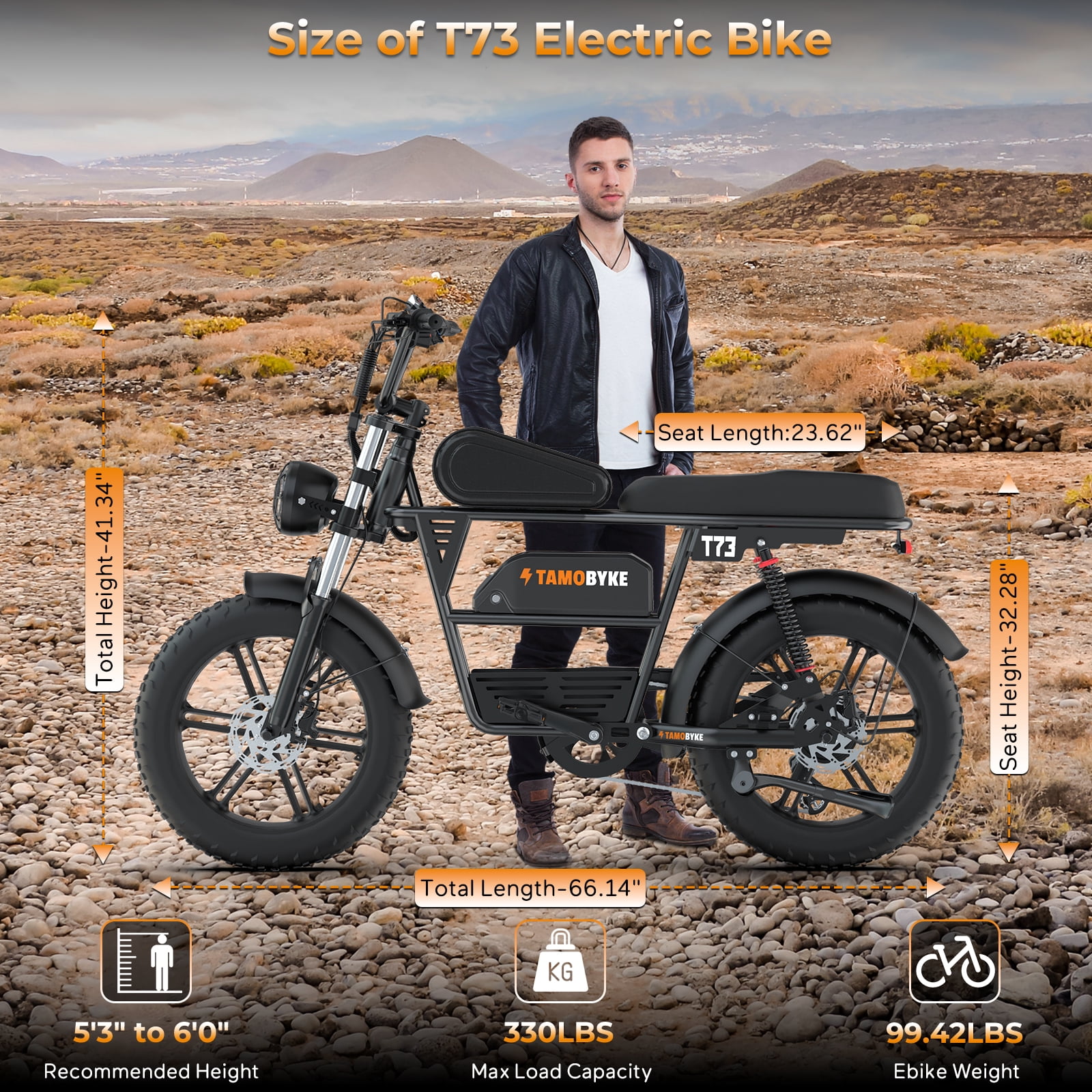 Tamobyke T73 Electric Bike for Adults, Peak 1500W 30mph 48V 15.6Ah,20" Fat Tire E-Mountain Bike UL2849