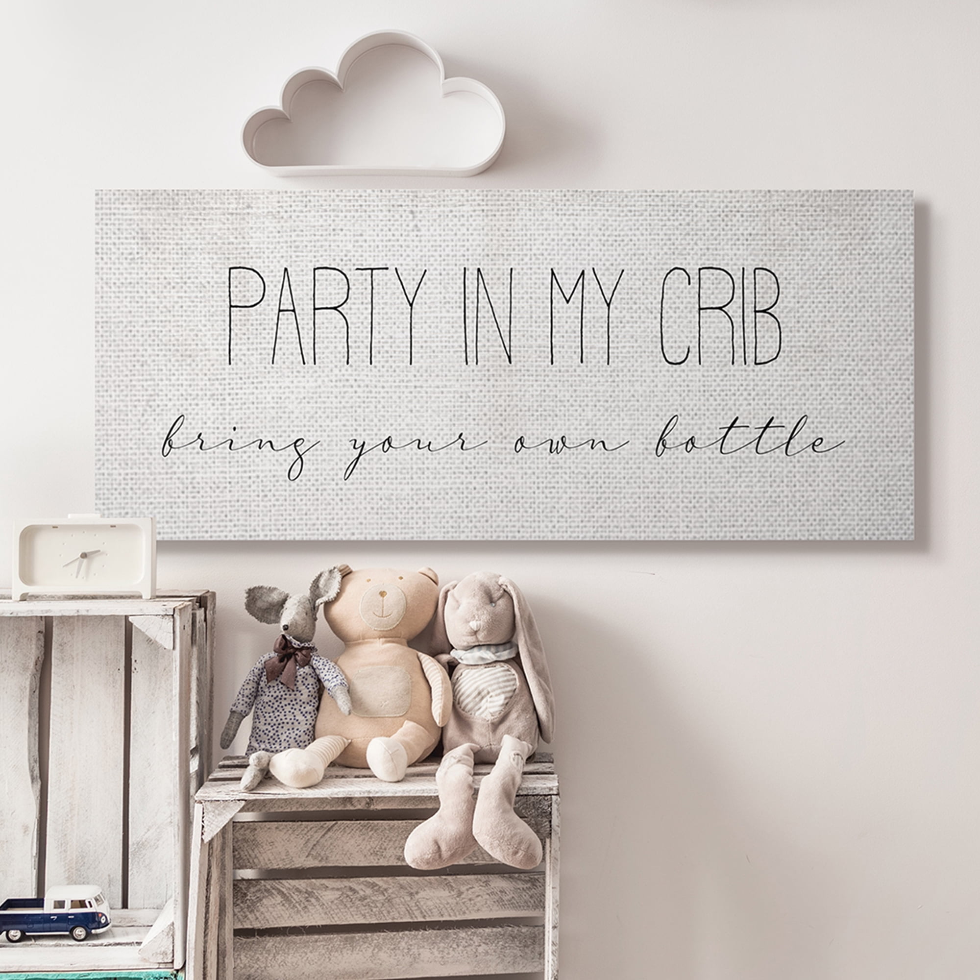 Stupell Industries Party in Crib Quote BYOB Baby Bottle Humor Canvas Wall Art, 20 x 48, Design by Daphne Polselli