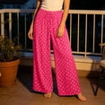 thumbnail image 3 of Womens Polka Dot Pants High Waist Pleated Wide Leg Summer Casual Flowy Lounge Trousers with Pockets for Travel,Hot Pink,M, 3 of 6