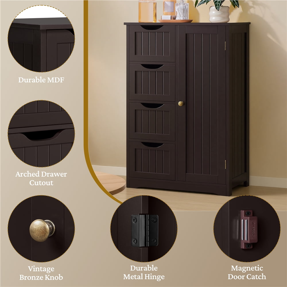 Yaheetech Wooden Cabinet Storage Unit with Drawers & Cupboard for Bathroom, Espresso