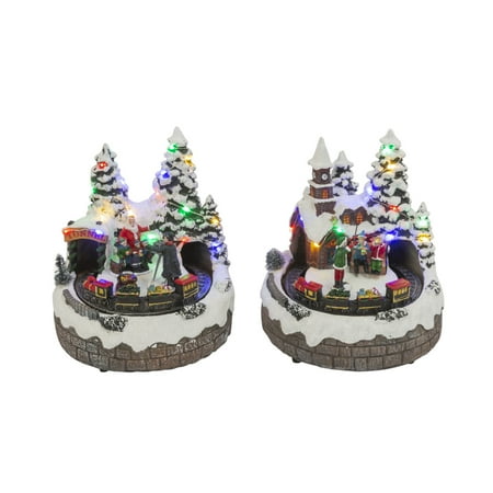 Gerson Company S/2, 7.5"H B/O Lighted Musical Village w/ Moving Train w/Timer