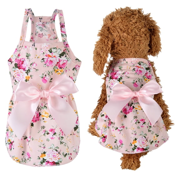 Small Dog Dress, Girl Dog Princess Bowknot Floral Dress Dog Summer Jeans Cotton Dress Pet Puppy Cat Apparel Clothes XS
