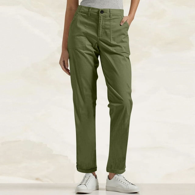 Wensltd Women Cargo Pants Casual Work Clothes Straight Pants Pockets