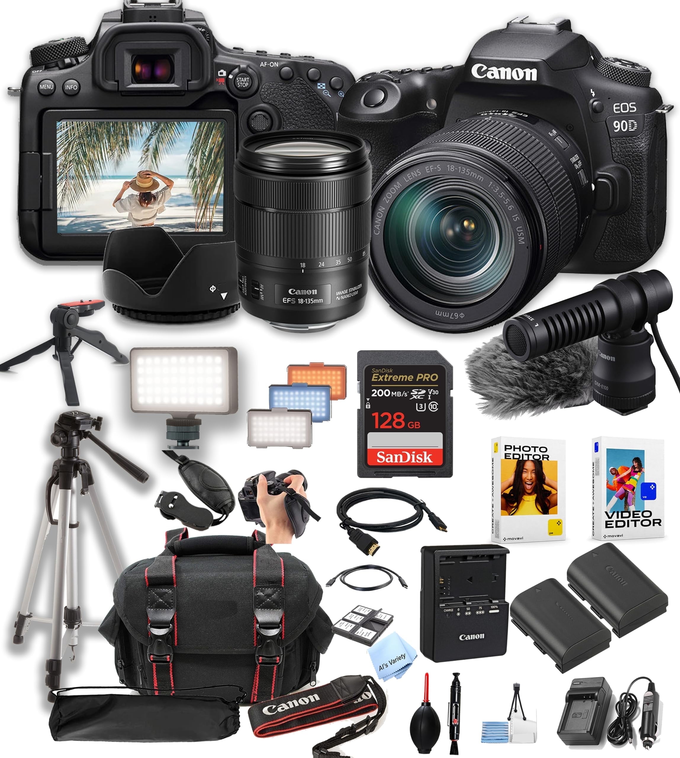 Canon EOS 90D DSLR Camera Bundle With 18-135mm & 10-18mm Lens