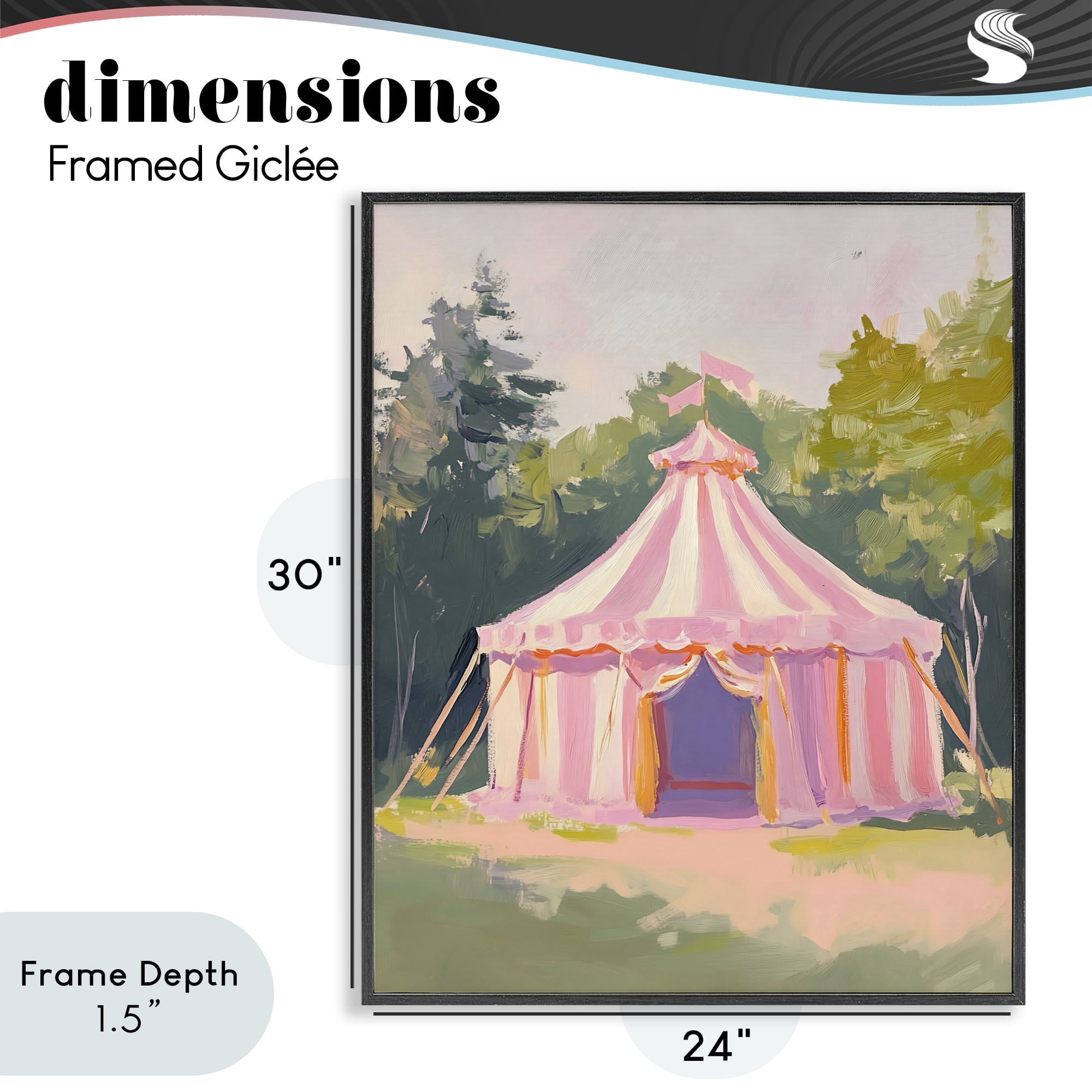 Stupell Industries Pink Circus Tent in Meadow Black Framed Giclee Art, design by The Prints Vibe