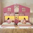 thumbnail image 3 of Afuhokles Triple Bunk Bed Twin Size with House, 4 Storage Drawers, Charging Station and LED Lights, Pink, 3 of 9