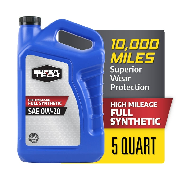 Super Tech High Mileage Full Synthetic 0W-20 Motor Oil, 5 Quarts