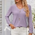 thumbnail image 6 of ATOYSOY Casual Loose Eyelet Shirts for Women V Neck Pullovers Button Trendy Outwear Fall Solid Color Tops Long Sleeve Tees Purple S, 6 of 7