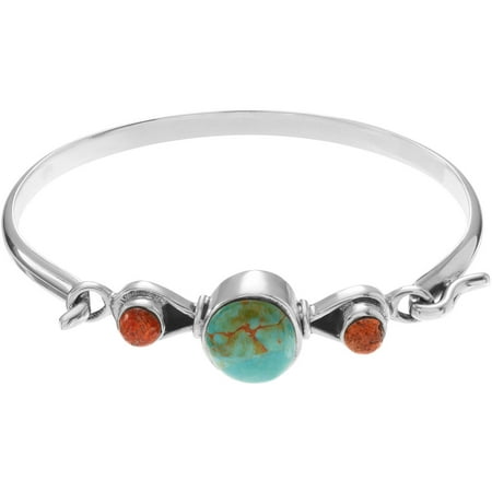 Brinley Co. Women's Turquoise Sterling Silver Coral Accent Bangle, 7