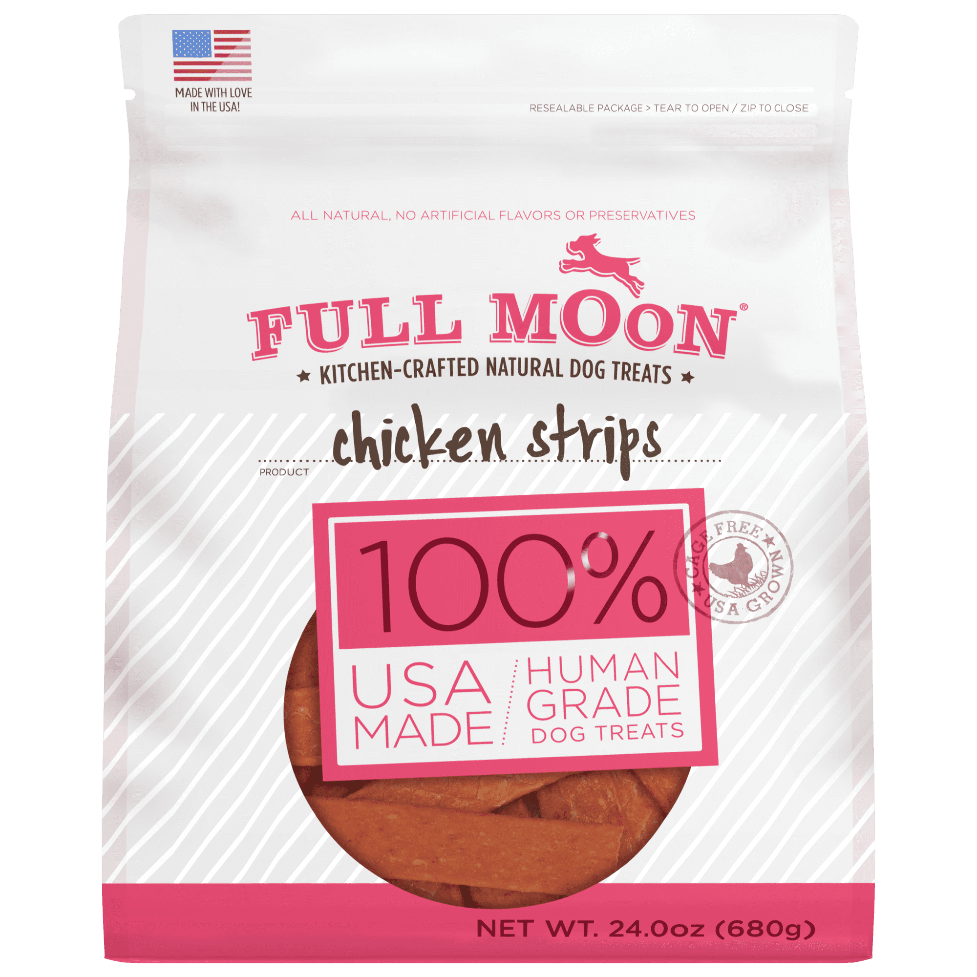 Full Moon All Natural Human Grade Dog Treats, Chicken Strips, 24 Ounce, Dry