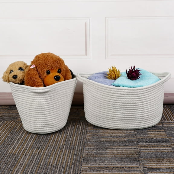 PiccoCasa 2Pcs Storage Basket Bin Woven Organizer with Handles White