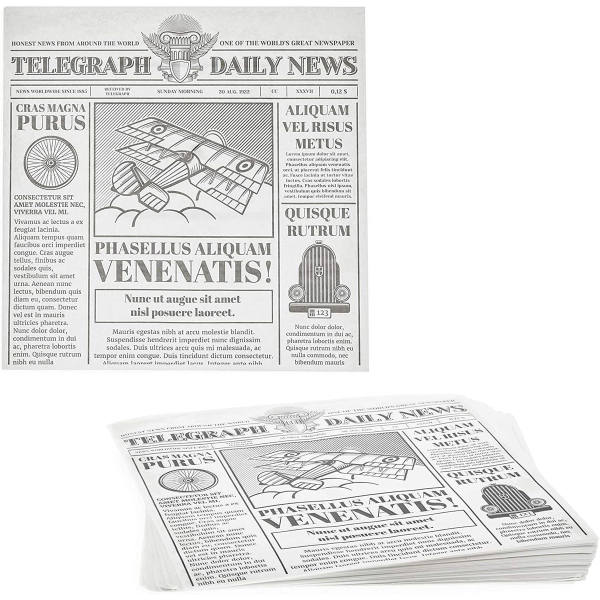 250 Count Food Basket Deli Paper with News Print, 12x12 In. Wax Paper Sheets for Sandwich Wrap, Parchment Paper for Baking