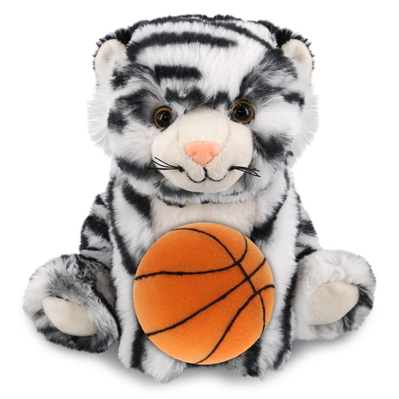 DolliBu Super Soft Squat White Tiger Stuffed Animal with Basketball Plush – Soft Huggable Tiger, Adorable Playtime Plush Toy, Cute Wild Life Gift Plush Doll Animal Toy for Kids and Adults – 8 Inch