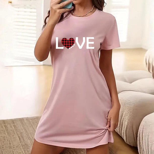 Camisón corto de talla grande para mujer, camisón de manga corta con estampado de pecho a la moda, camisón para mujer