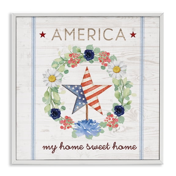 Stupell Industries Farmhouse America My Sweet Home Daisy Wreath White Framed Giclee Art, 24 x 24, by Jennifer Pugh