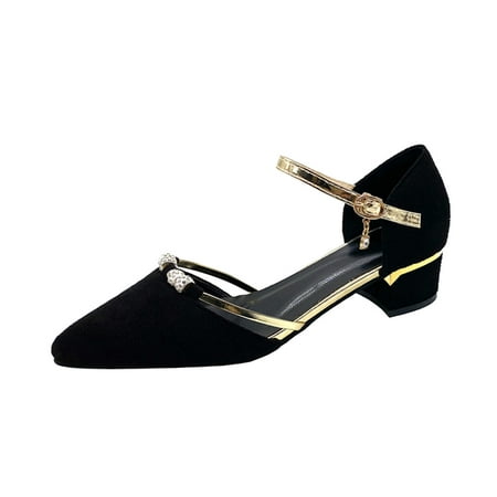 

Youmylove Women Fashion Solid Color Suede Buckle Pointed Thick Heel Casual Sandals Summer Comfy Daily Simple Walking Footwears