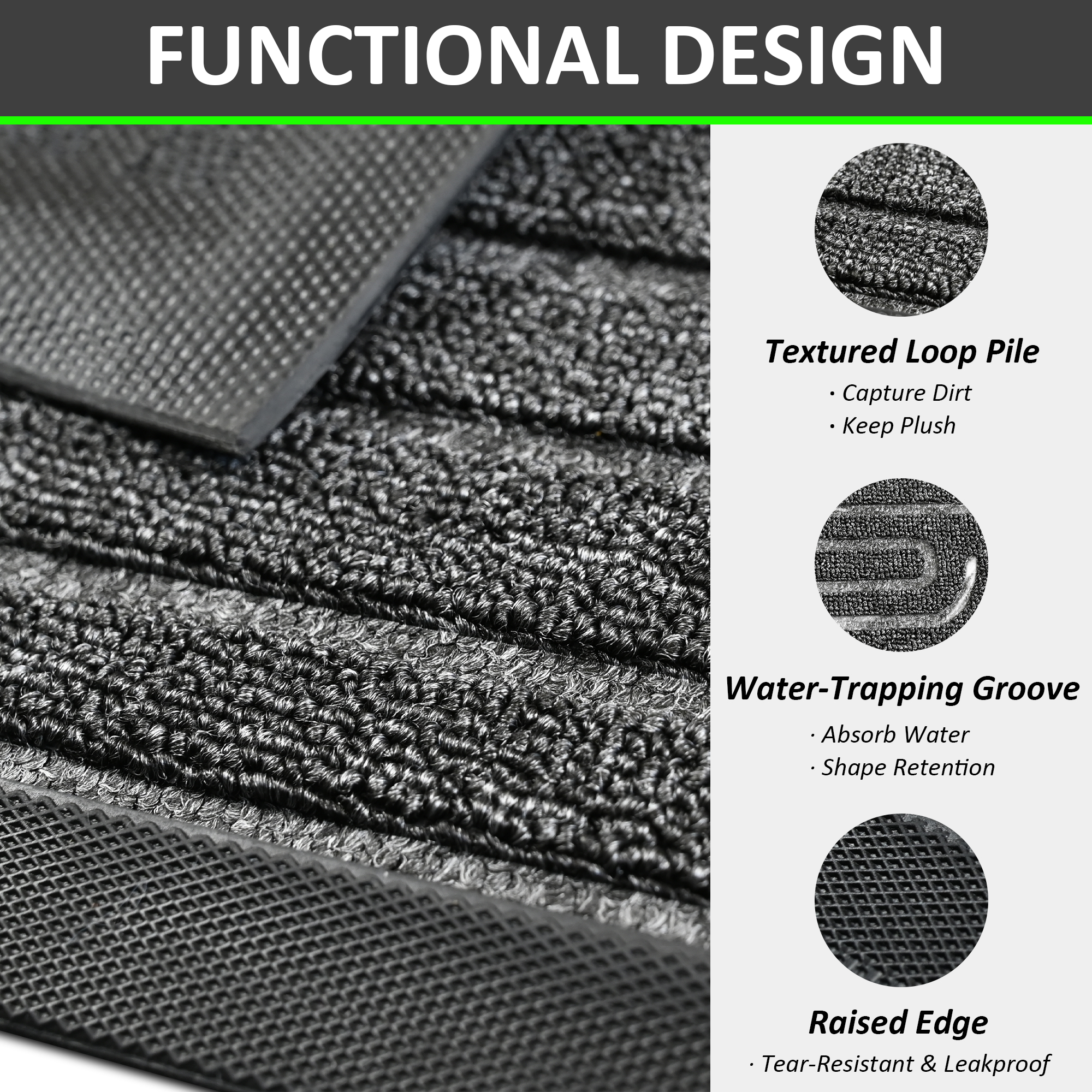 Vaparinckl Outdoor Mat, Non Slip 17"x30" Doormat, Front Door Welcome Mat, Absorbent Rubber, Low Profile Dirt Trapper Indoor Rug For Entryway & Outside Entrance, Gray