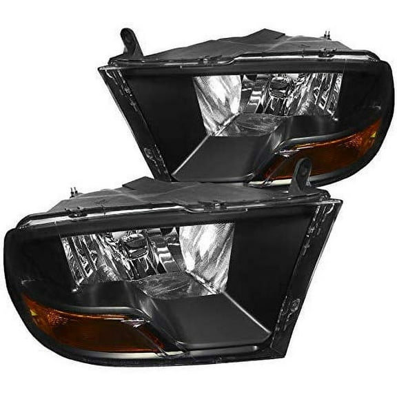 OE Replacement Headlights Head Lamps Black Housing Clear Lens Amber Made For And Compatible With 2009 - 2019 Dodge RAM 1500 2500 3500 09 10 11 12 13 14 15 16 17 18 19