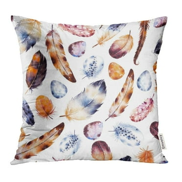 CMFUN Multi Watercolor Feathers with Colorful and Eggs with White Perfect Boho Clip Pillow Case Pillow Cover 16x16 inch Throw Pillow Covers