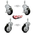 thumbnail image 2 of 4 Inch Black Polyurethane Wheel Swivel 10mm Threaded Stem Caster Set 2 Brake, 2 of 2