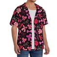 thumbnail image 2 of Balery Various pink and red Bow knots Camisa Casual de Manga Corta con Botones para Hombre, Texturizada, Estilo Cubano, para Playa, Verano-Small, 2 of 5