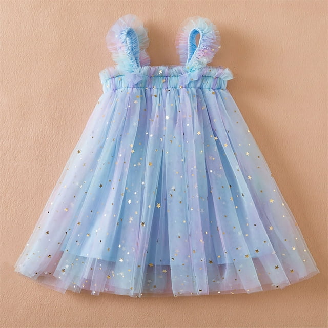 SXcggal One Robe Sans Manches pour Tout-Petites Filles Étoile Lune Robe de Danse Fête Robes Vêtements Doux Mignon Décontracté Robe pour Enfants