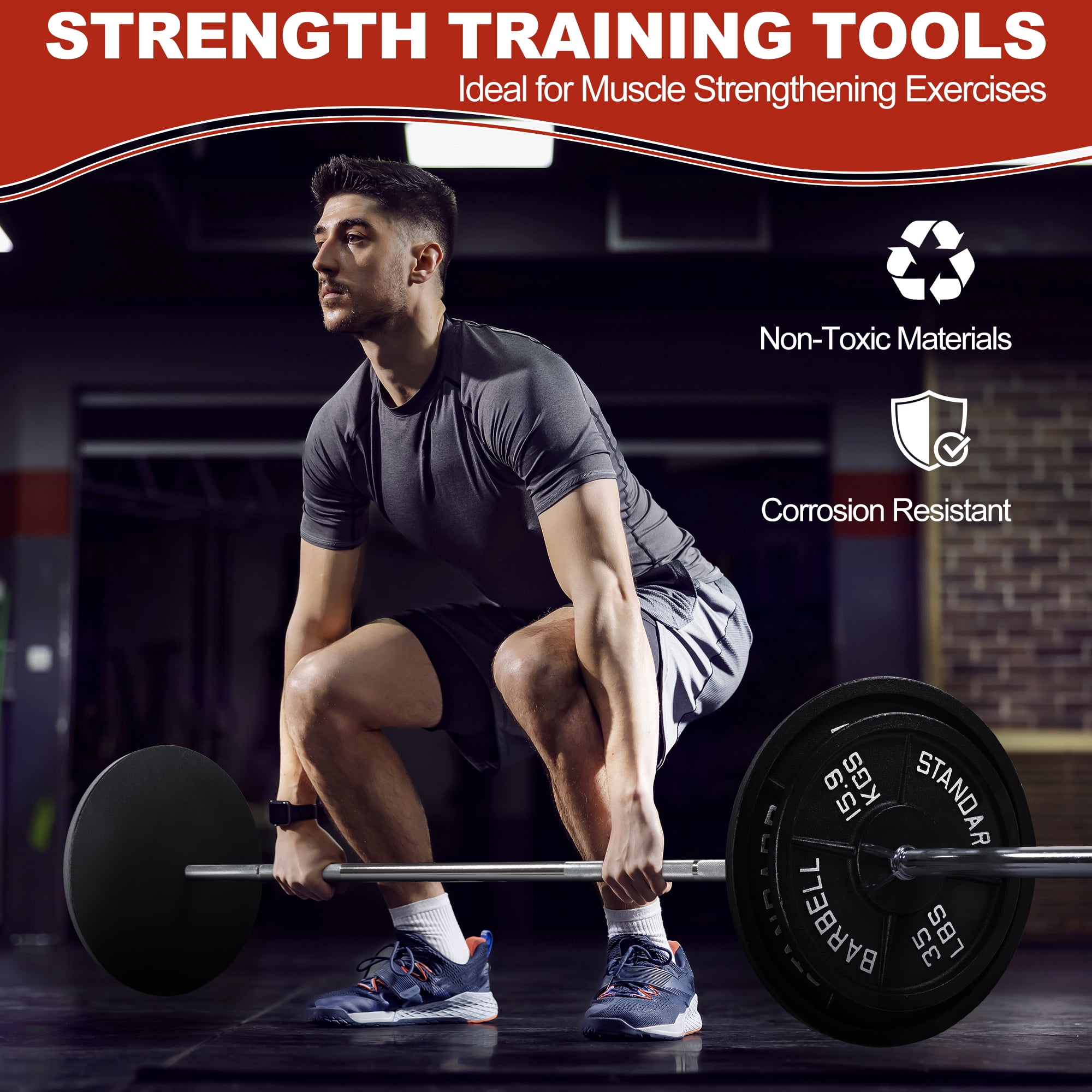 Signature Fitness Cast Iron Weight Plates, 1-Inch Hole, 2-Pack or 4-Pack Options (2.5LB–45LB), Black with Silver Numbers, for Standard Barbells, Dumbbells & Home Gym Strength Training