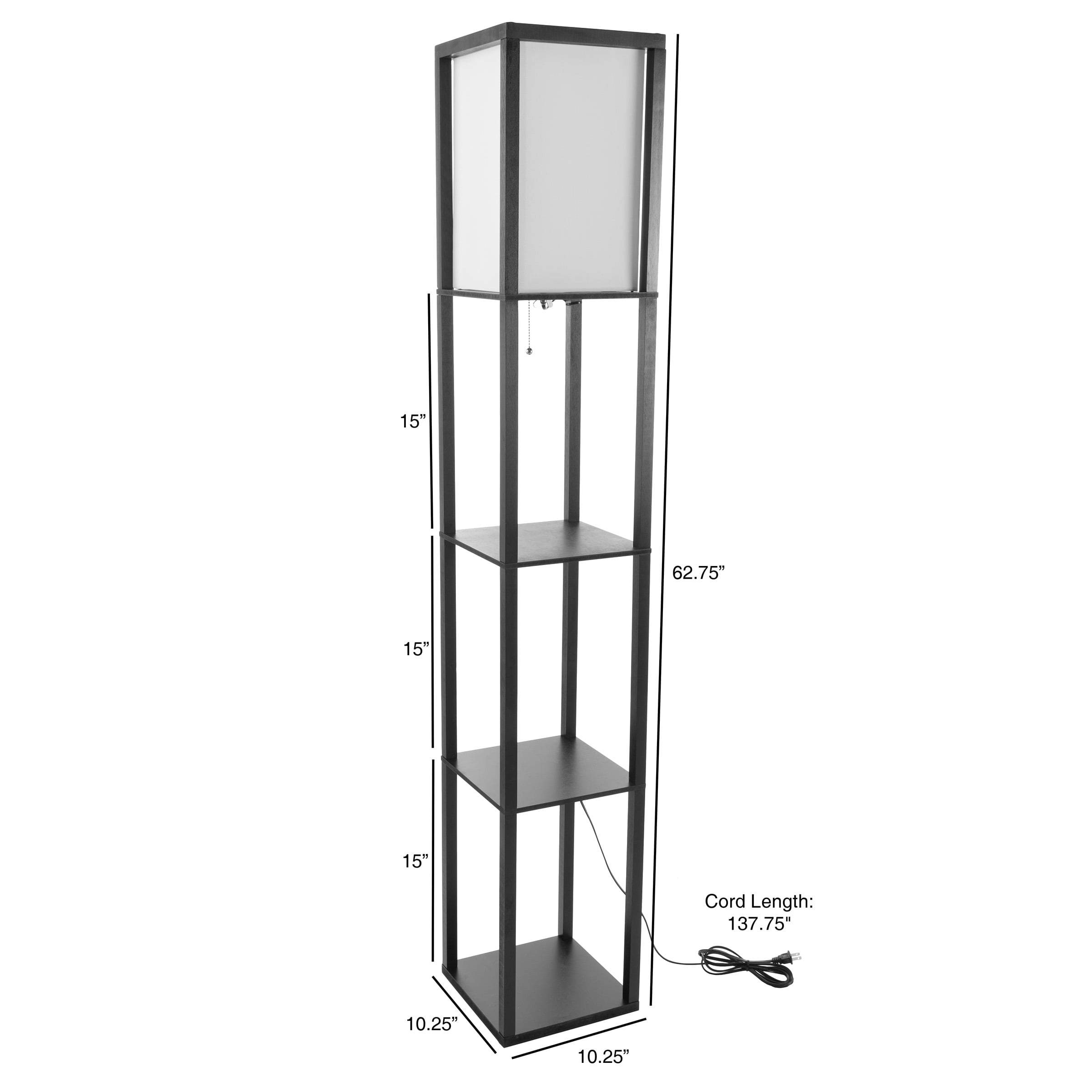 Lavish Home Etagere LED Floor Lamp with 3 Tiers of Storage Shelving, Black