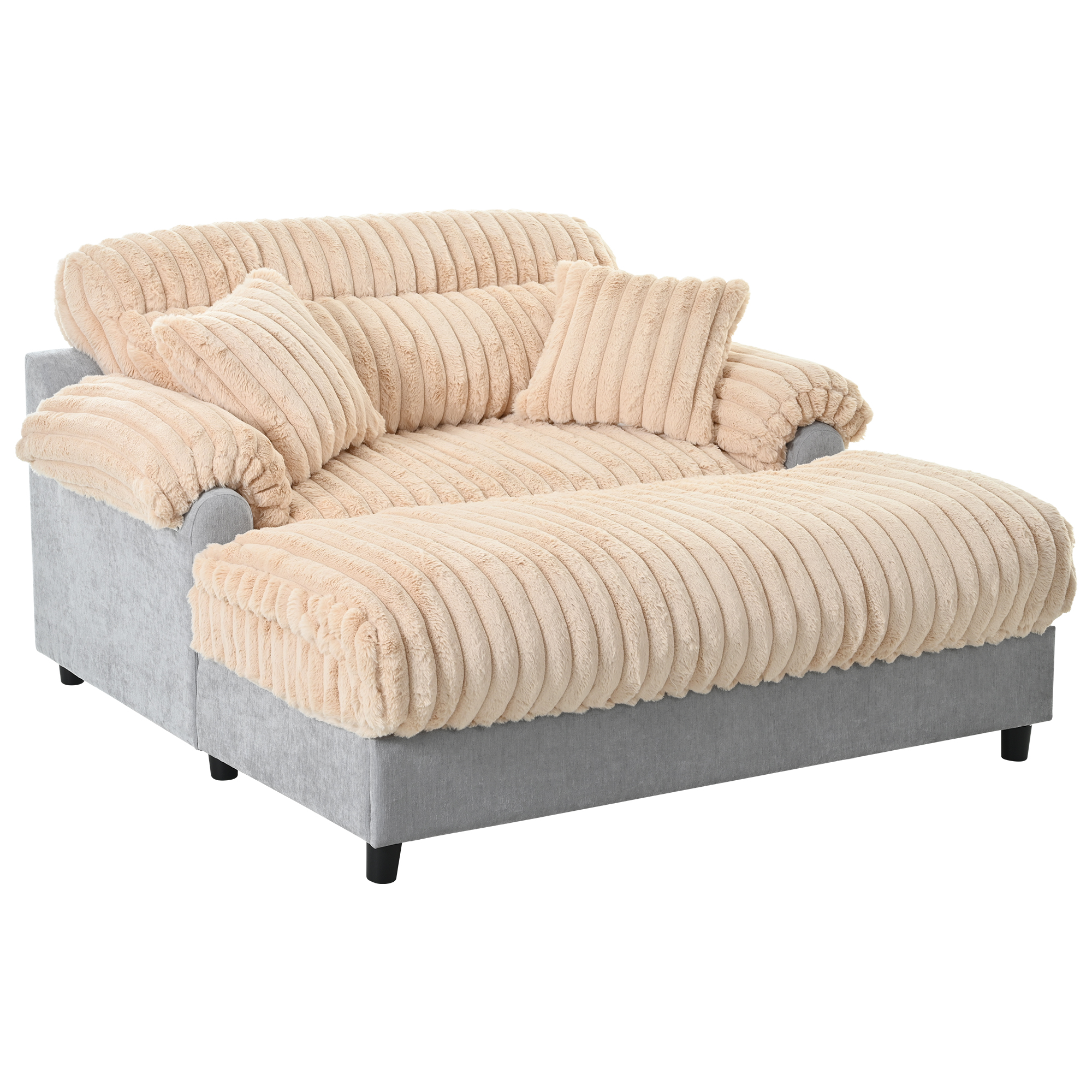 Euroco Modern Chaise Lounge Sofa 65.25" Cloud Chaise Sofa Cozy Plush Sofa Couch with Two Throw Pillows for Living Room, Champagne