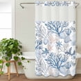 thumbnail image 3 of Coastal Coral No Hook Shower Curtain Waterproof,Bathroom Curtains with Snap in Liners and See Through Top Window,Vintage Ocean Blue Starfish Conch Nature Hotel Style Bathtub Curtains Shower 36"Wx72"L, 3 of 8