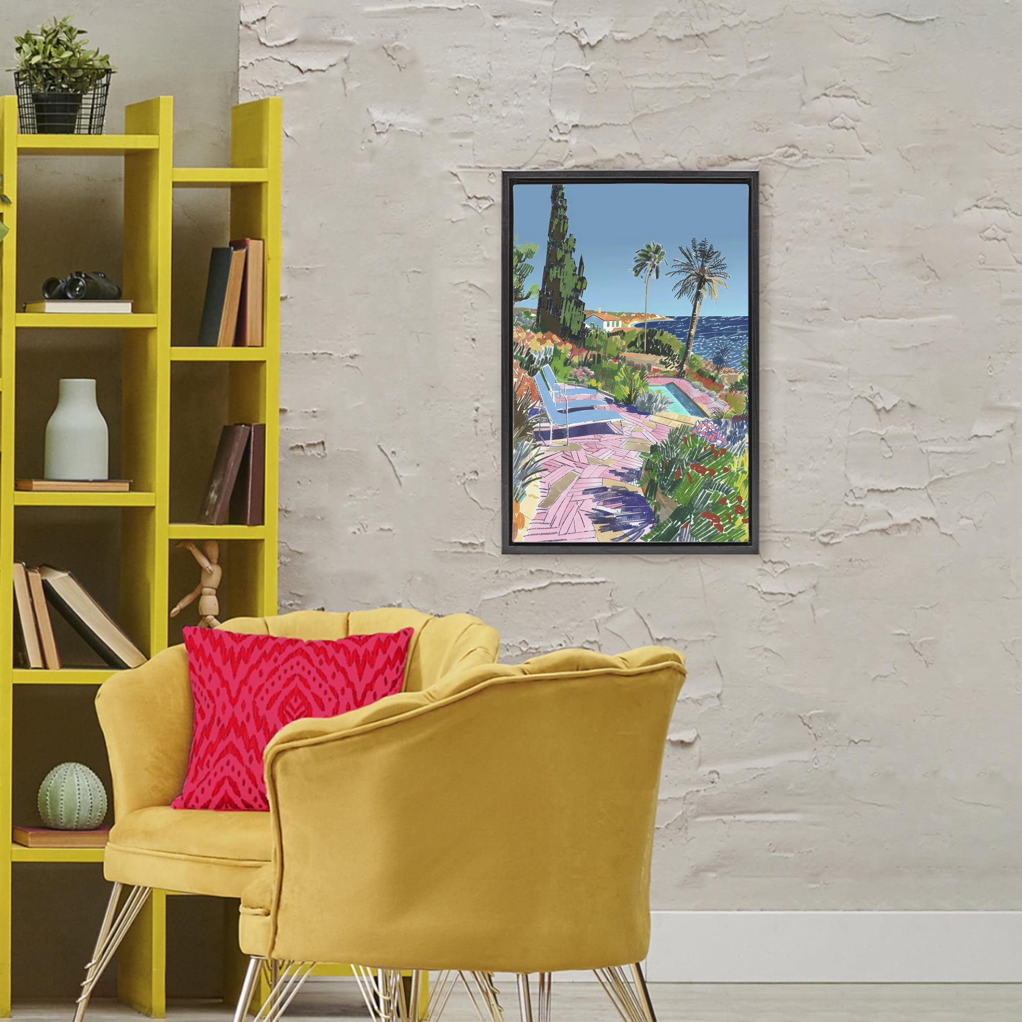 Stupell Industries Pool View to Ocean Black Framed Floater Canvas Wall Art, design by Creative Studio