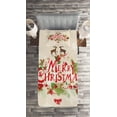 thumbnail image 2 of Ambesonne Christmas Quilted Coverlet 2 Pcs, Floral Merry Xmas, Twin Size, Green Red Tan, 2 of 2