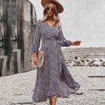 thumbnail image 4 of Vestido de manga larga con escote en V y vendaje en la espalda con estampado floral de primavera y otoño para mujer Fridja NMB4486, 4 of 9