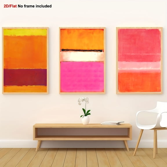 3pcs Mark Rothko-Inspired Abstract Canvas Wall Art Set - Minimalist Multicolor Frameless Modern Paintings (Pink, Orange, Beige) - Rothko-Style Prints for Decor, Bohemian & Scandinavian Interiors - A