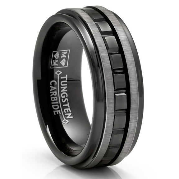 Metal Masters Tungsten Mens Eternity Princess Ring Two-Tone Wedding Band 8mm