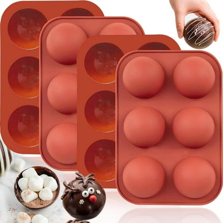 GoXteam 4Pcs Silicone Cocoa Molds for Chocolate, 6 Semi Sphere Mold for Baking Hot Chocolate Bombs, Half Round Dome Mousse