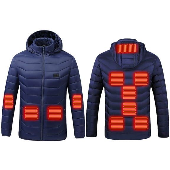 Heated Jacket for Men and Women Winter Puffer Jacket with Detachable Hood for Outdoor Motorcycle Camping Skiing Blue 3XL