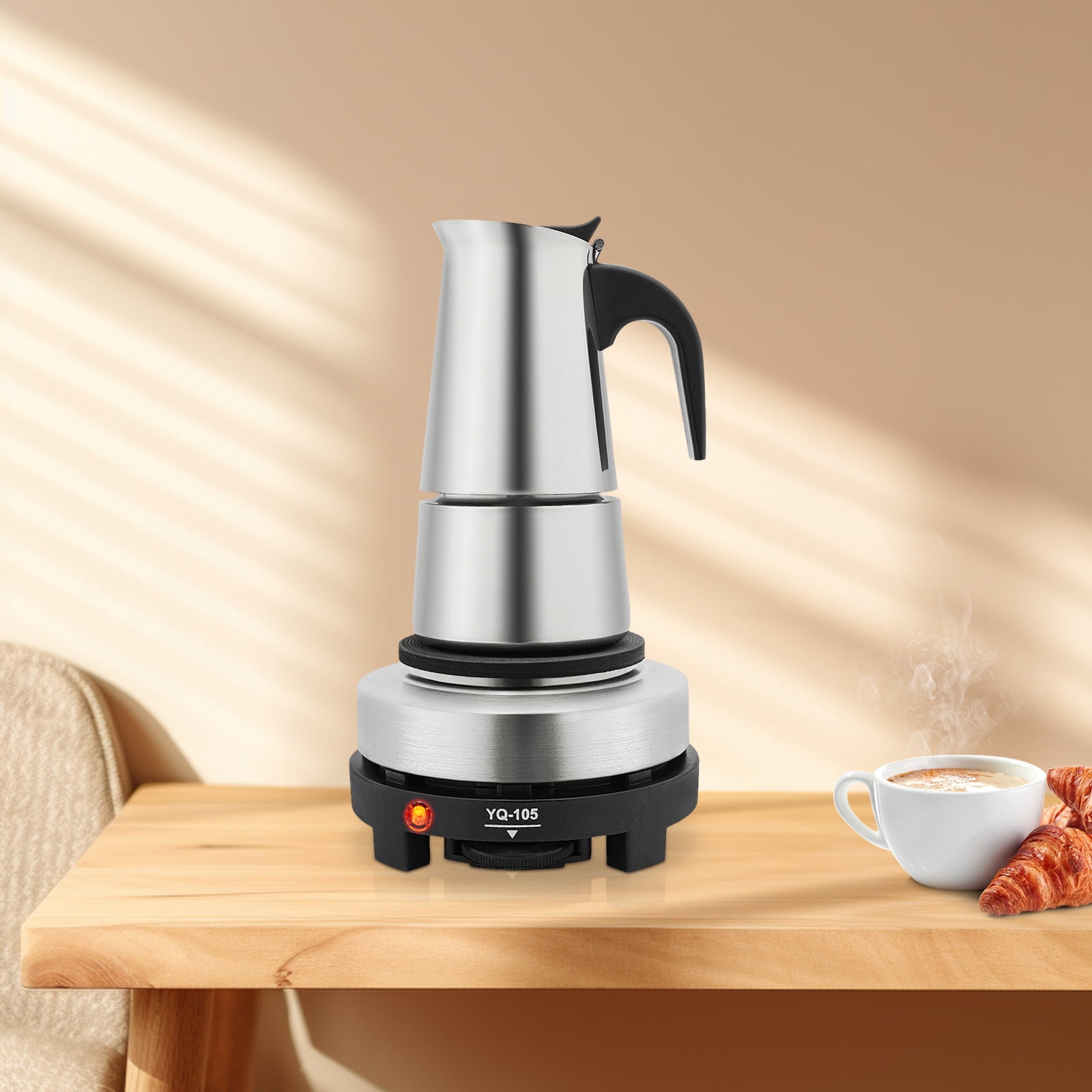 9-Cup 450ml Electric Espresso Coffee Maker, Stainless Steel Moka