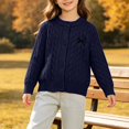 thumbnail image 2 of AUDeals Girls Cable Knit Cardigan Crewneck Button Sweater Long Sleeve Cotton Knitted Preppy Fall Ribbed Knitwear Outerwear Sweater Tops (Navy, 5-6 Years), 2 of 6