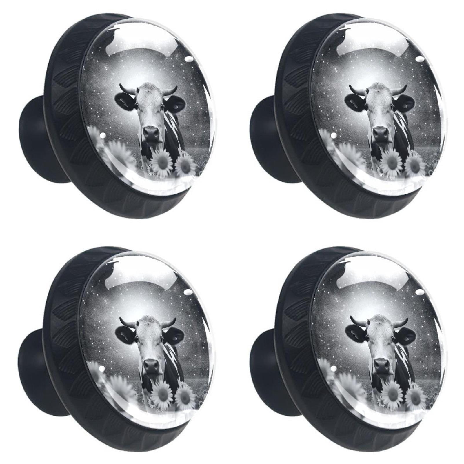 4 Pcs Cow and Sunflower Knobs for Kitchen Cabinet Cupboard Dresser Bookcase Drawer Pulls Handles Round Home Decor