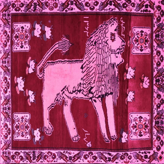 Ahgly Company Indoor Square Animal Pink Traditional Area Rugs, 4' Square