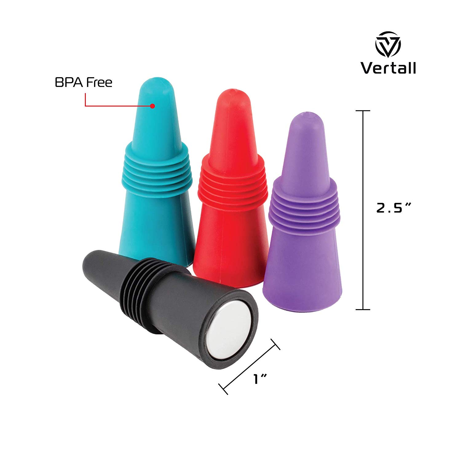Wine Stoppers Premium Silicone Beverage Bottle Stoppers by Vertall (Assorted Colors, Set of 4) - image 3 of 5