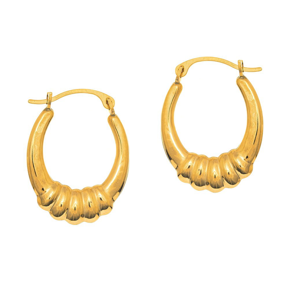JewelStop - 14k Yellow Gold Oval Hoop Puffed Scallop Earrings - Walmart ...