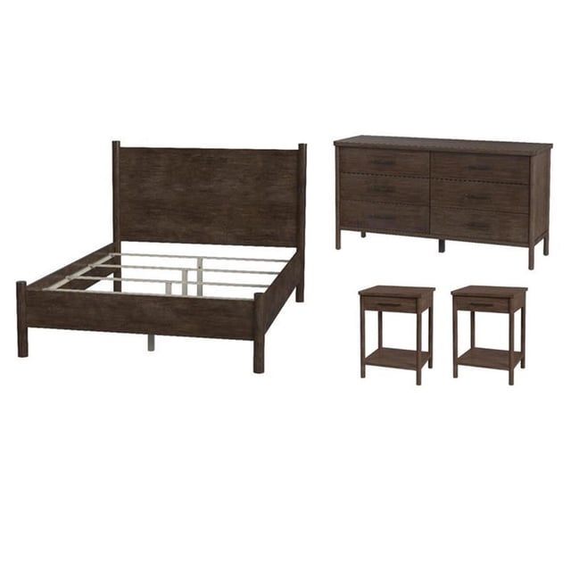 Pemberly Row Ensemble de Chambre 4 Pcs avec Tables de Nuit et Commode et Lit Grand