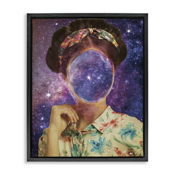 Stupell Industries Space To Think Portrait Astrology & Stars Painting Black Floater Framed Canvas Art Print Wall Art, 17 x 21