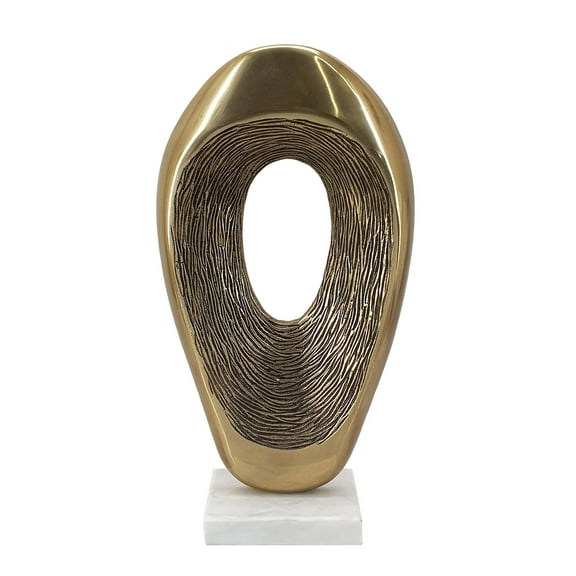 A&B Home Abstract Gold Oval Sculpture on White Marble Base - 8x4x16"